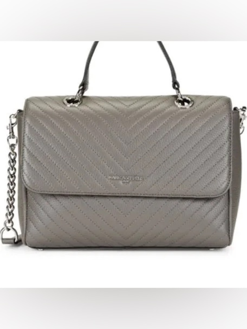Karl Lagerfeld Paris Charlotte quilted leather satchel soft light gray color bag